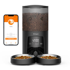 Molypet automatic cat feeder front view with dual bowls for two cats' scheduled meals