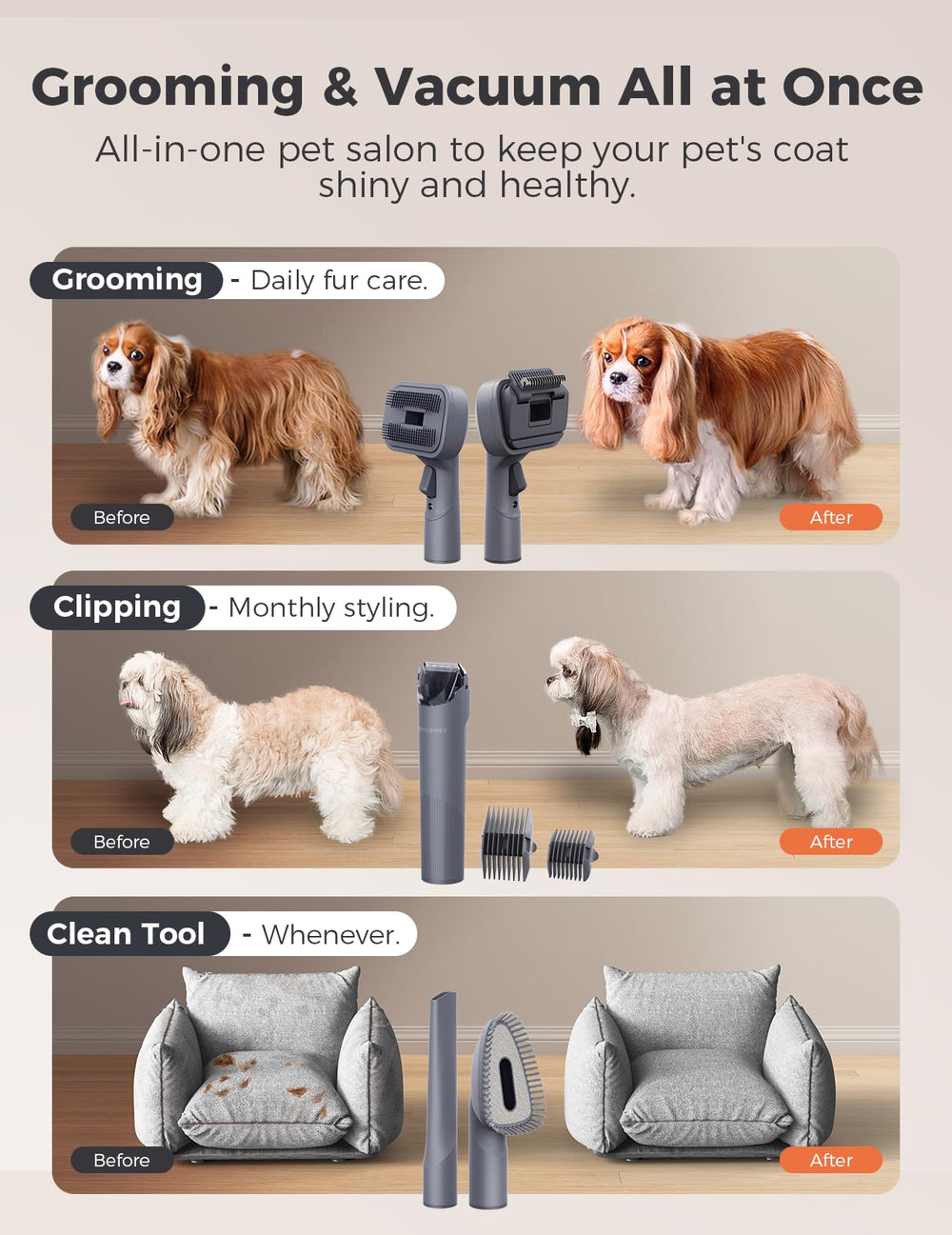 MomcozyPet FurEase daily grooming brush removes loose fur for tidier coats