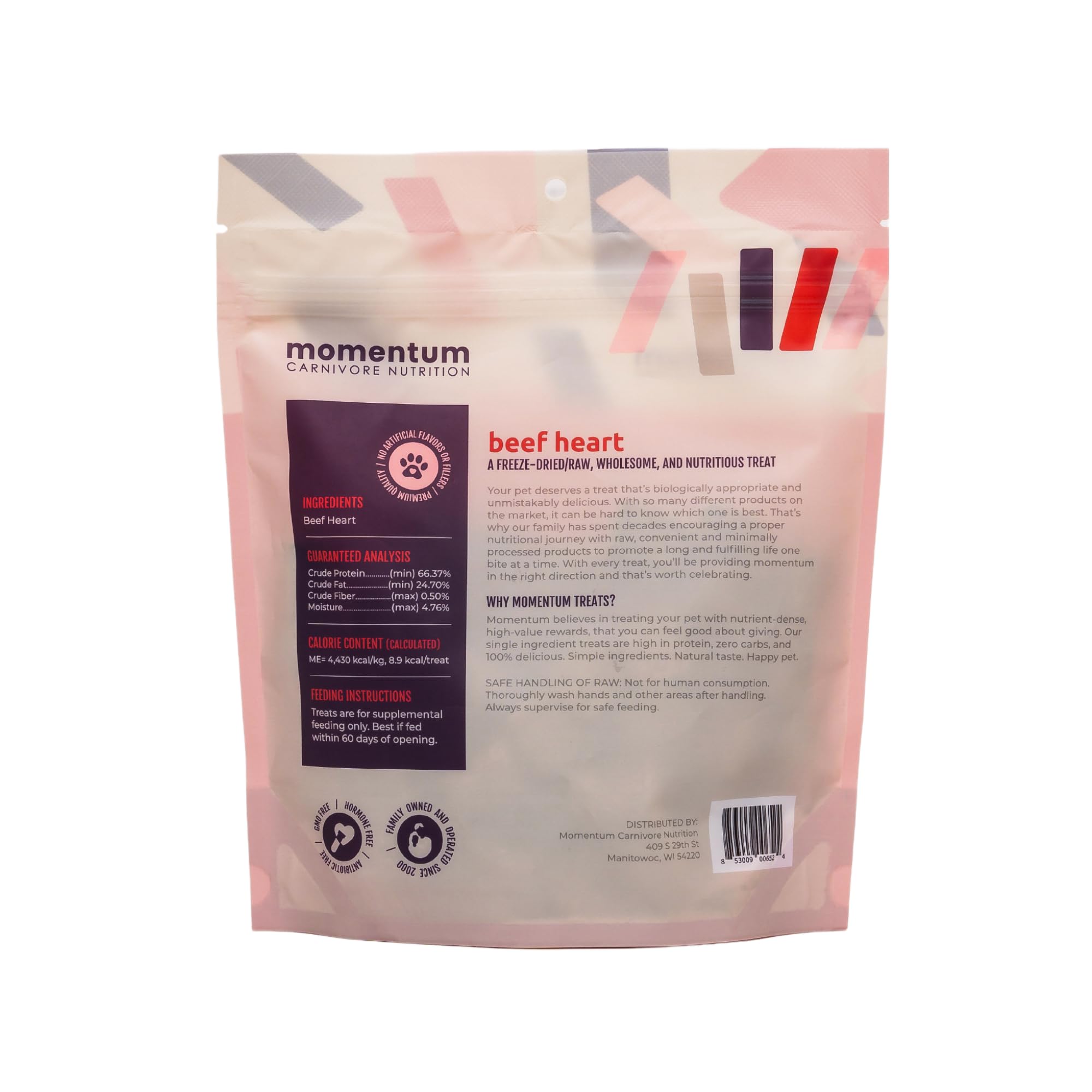 Momentum Carnivore Nutrition beef heart freeze-dried closeup—nutrient-dense texture for kibble toppers.