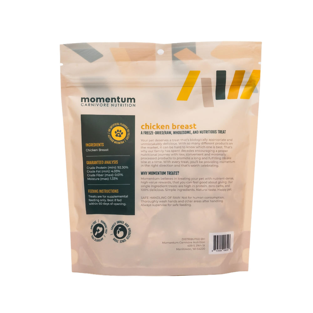 Momentum Carnivore Nutrition single-ingredient chicken breast treats close-up showing crisp texture
