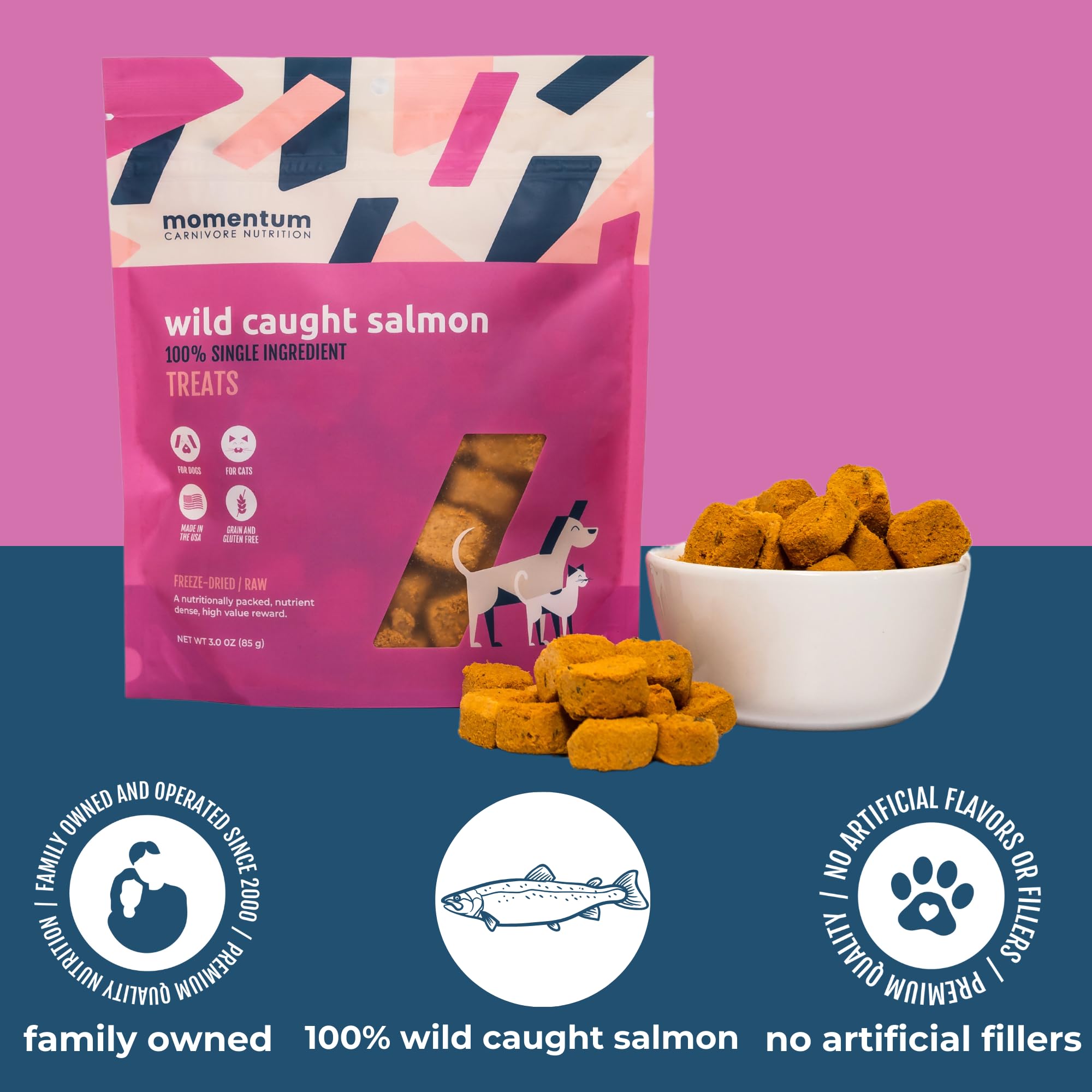 Momentum Carnivore salmon treats close-up texture ideal for training bites