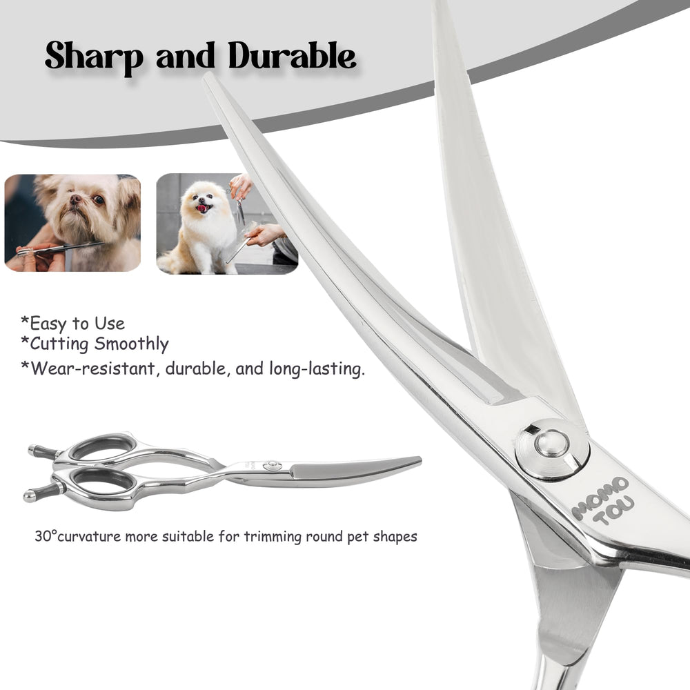 Momotou dog grooming scissors 1.4oz lightweight closeup emphasizes easy maneuverability during delicate trims.