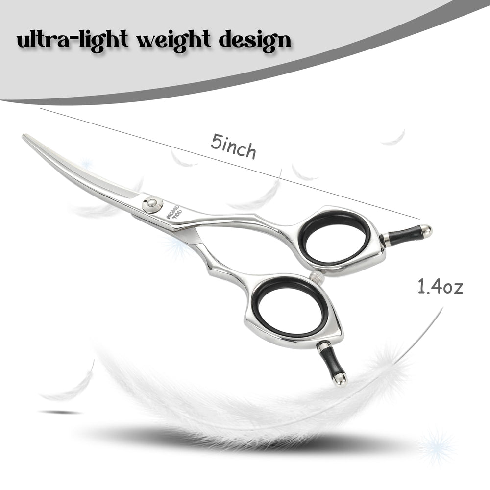 Momotou dog grooming scissors 440C stainless steel closeup highlights durable rust-resistant edge.