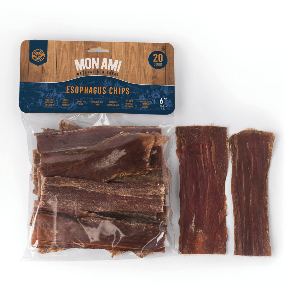 MON AMI SNACKS SALUDABLES beef esophagus dog treats, 6-inch chews for joint mobility