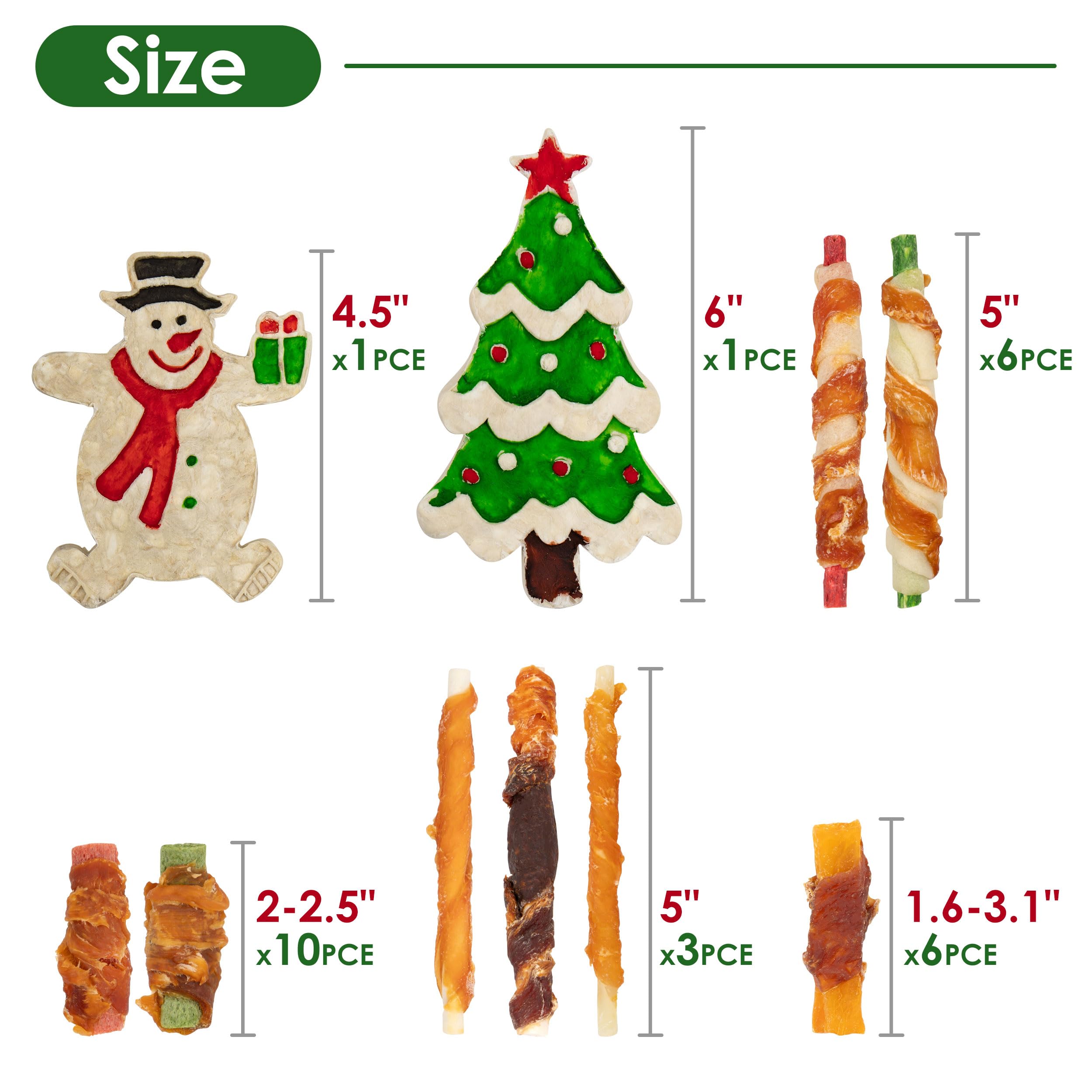 MON2SUN chicken-and-rawhide-wrapped-red-green-stick combines chewy texture with festive colors.