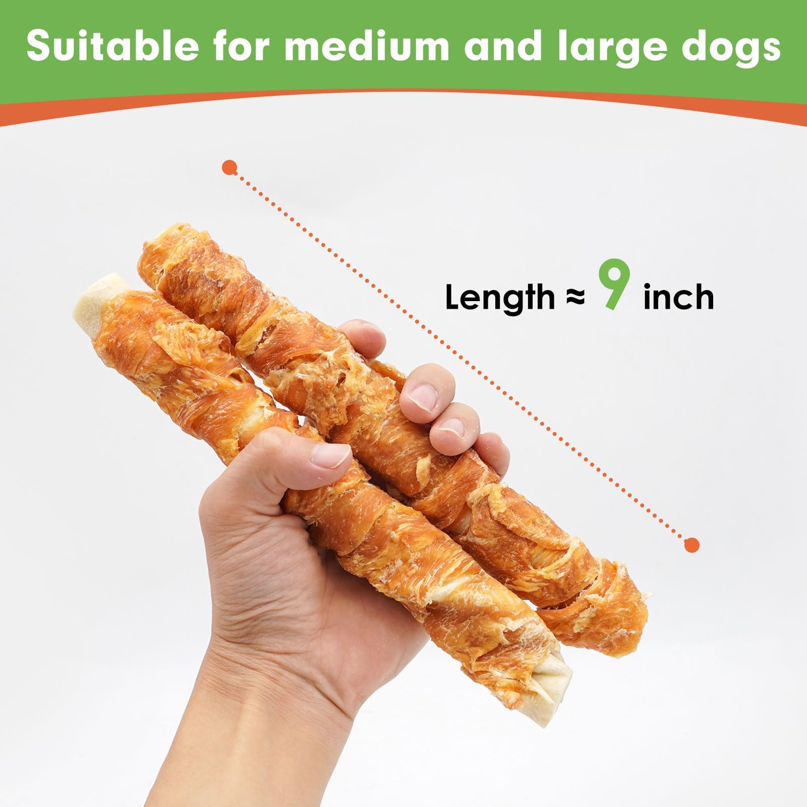MON2SUN chicken-wrapped rawhide detail shows real chicken breast for protein.