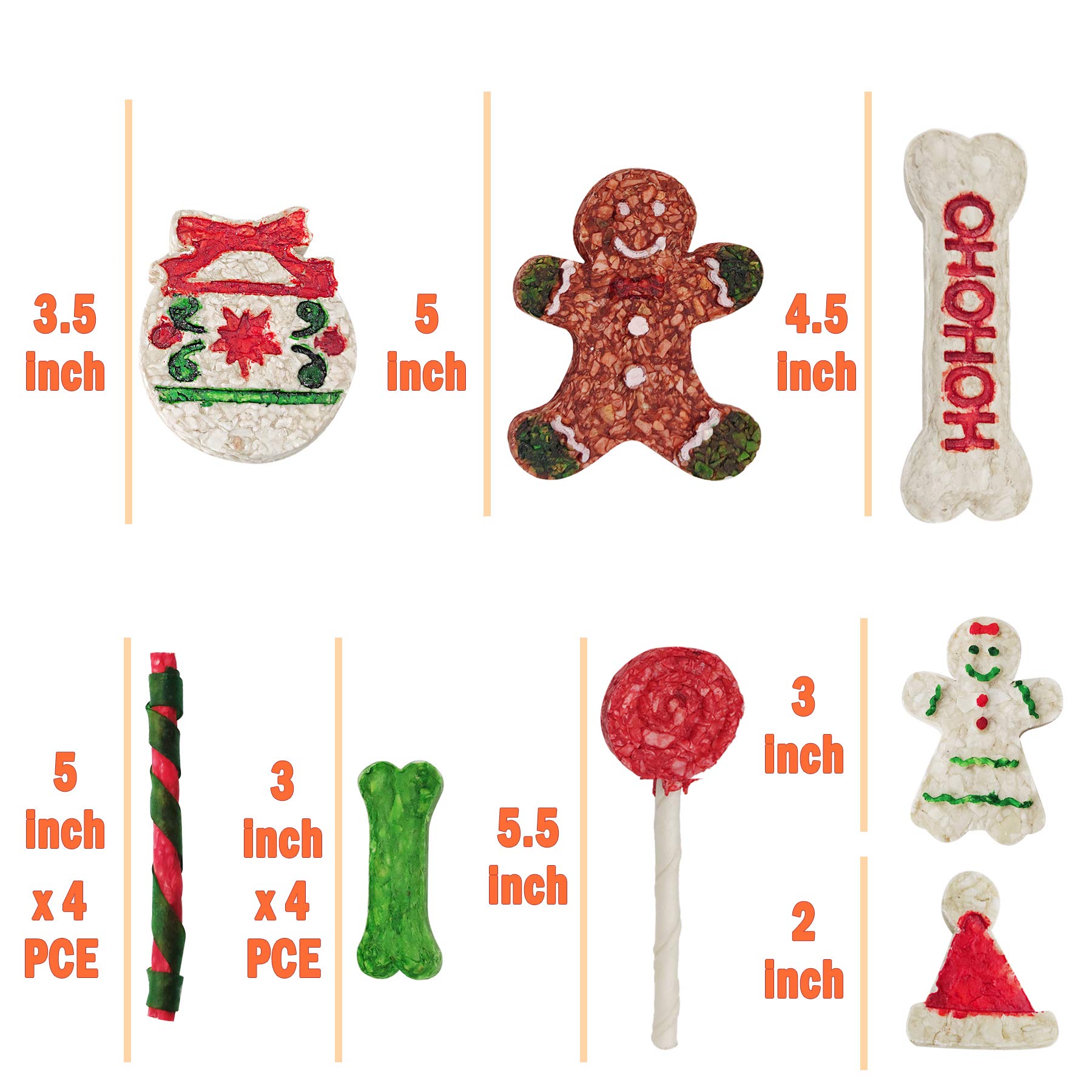MON2SUN ginger-man 3 inch chew, holiday-themed chew for small dogs