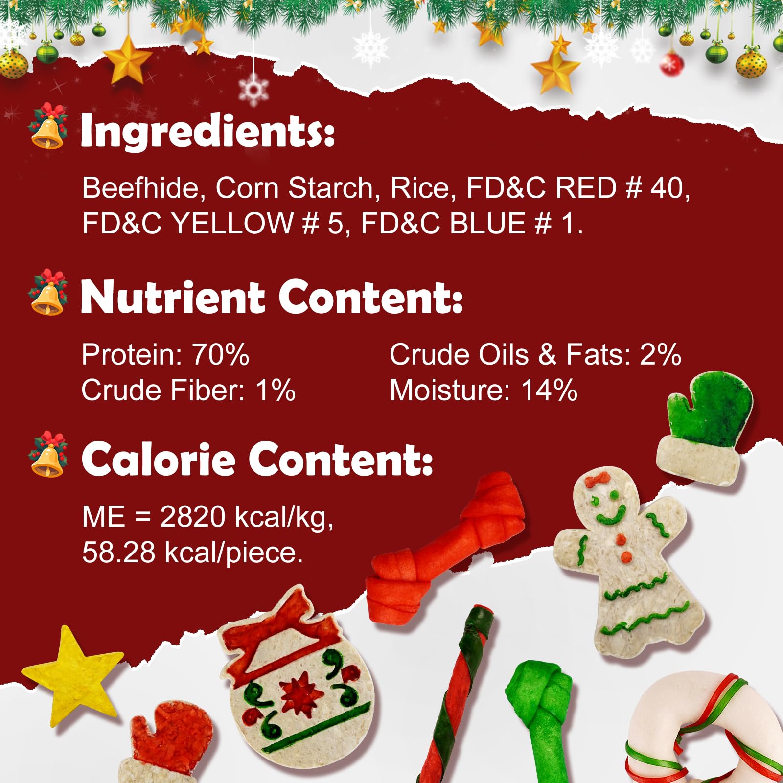 MON2SUN Munchy jingle bell rawhide piece adds festive sound and chewing joy