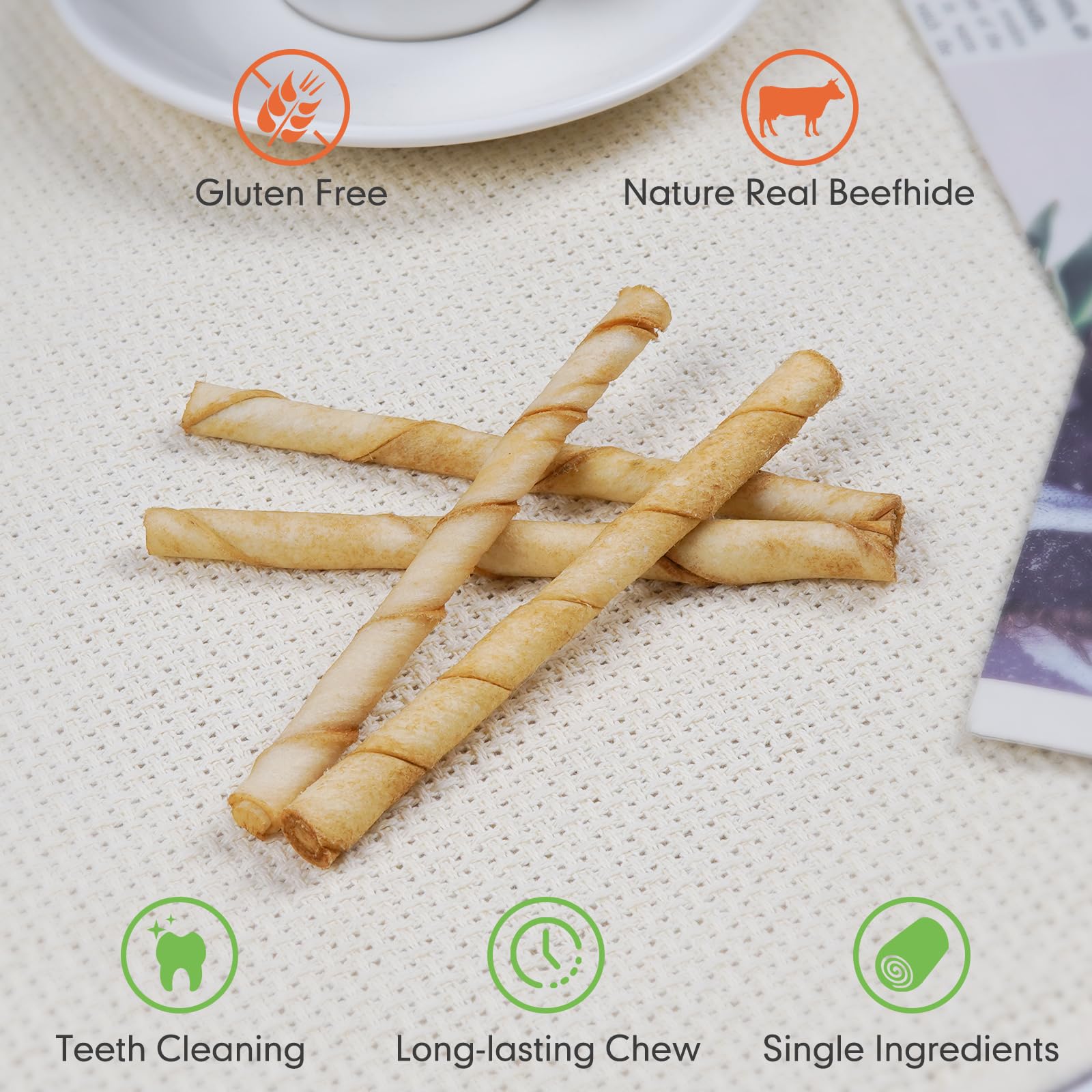 MON2SUN dog rawhide twist chicken 5inch sticks in hand—easy to share as training rewards.