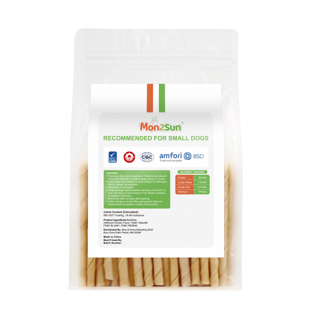 MON2SUN dog rawhide twist chicken chew time—breath-fresher feeling during sessions.