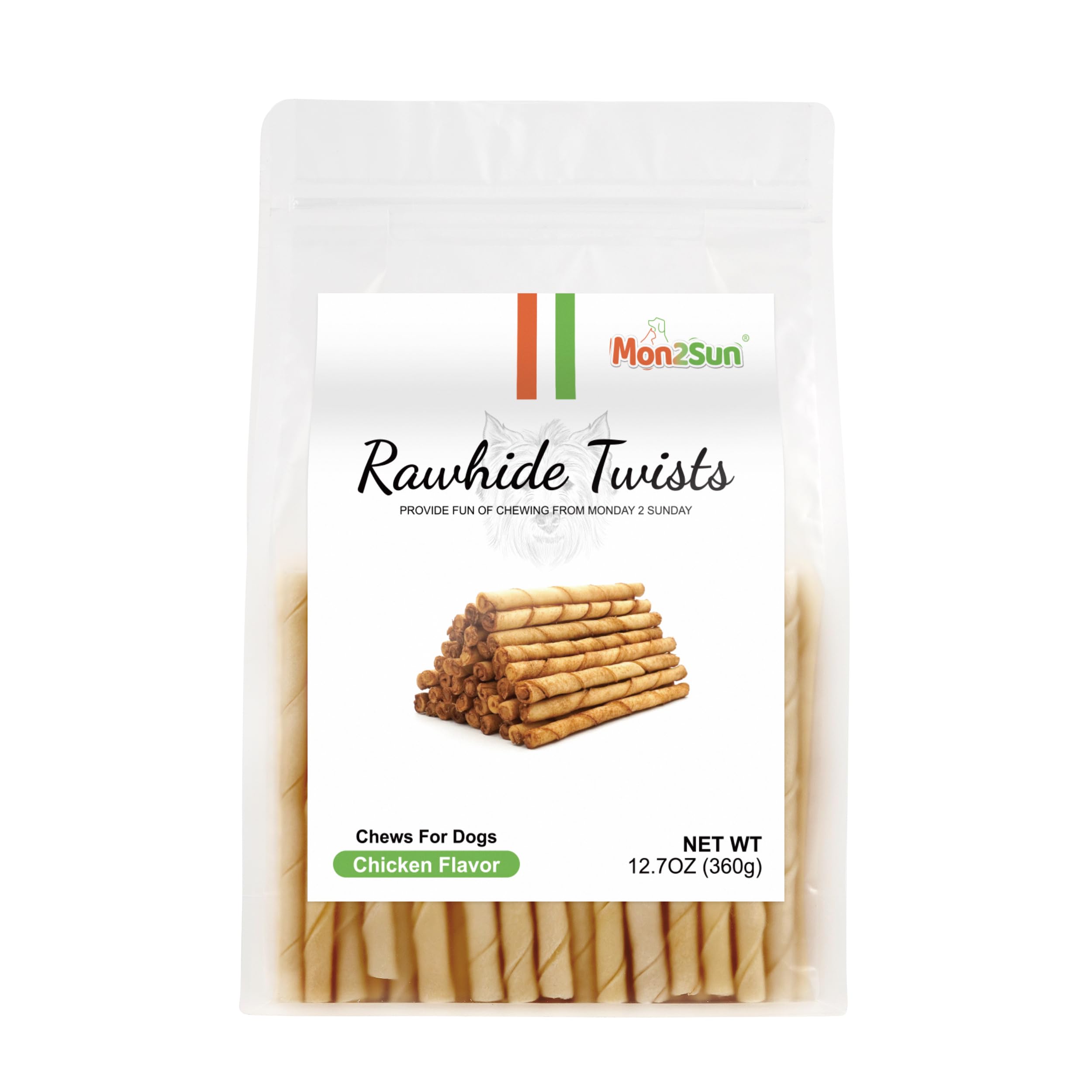 MON2SUN dog rawhide twist chicken packaging—produced under strict safety guidelines.