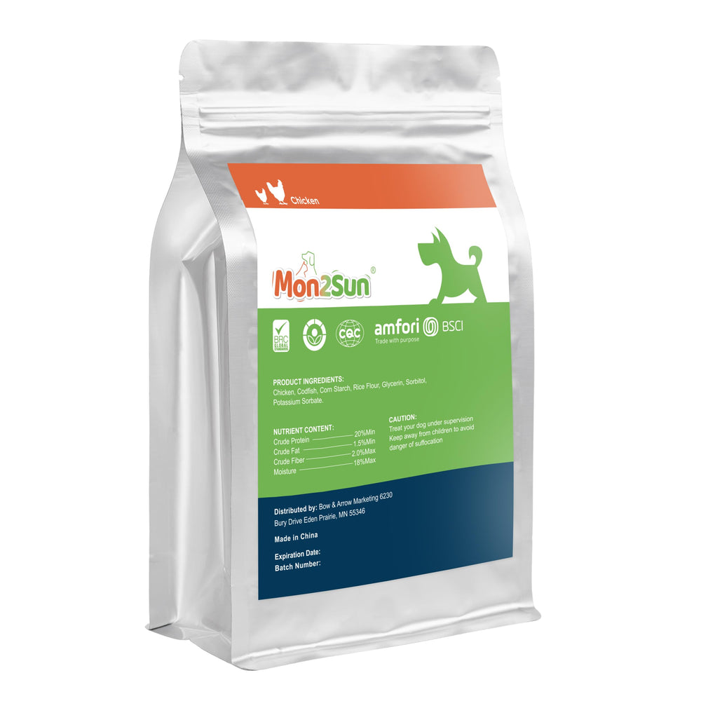 MON2SUN easy-tear, rawhide-free treats suitable for training and crate routines.