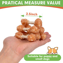 MON2SUN mini rawhide dumbbells in packaging, convenient on-the-go snacking.