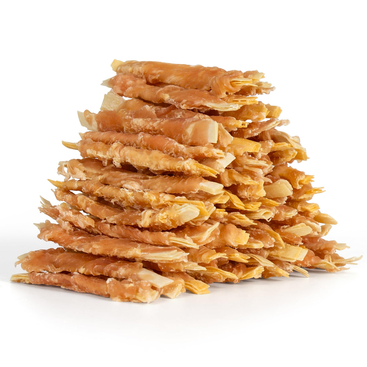MON2SUN rawhide-free dog treats show 4-inch chicken-wrapped cod fillet for easy small-dog chew.