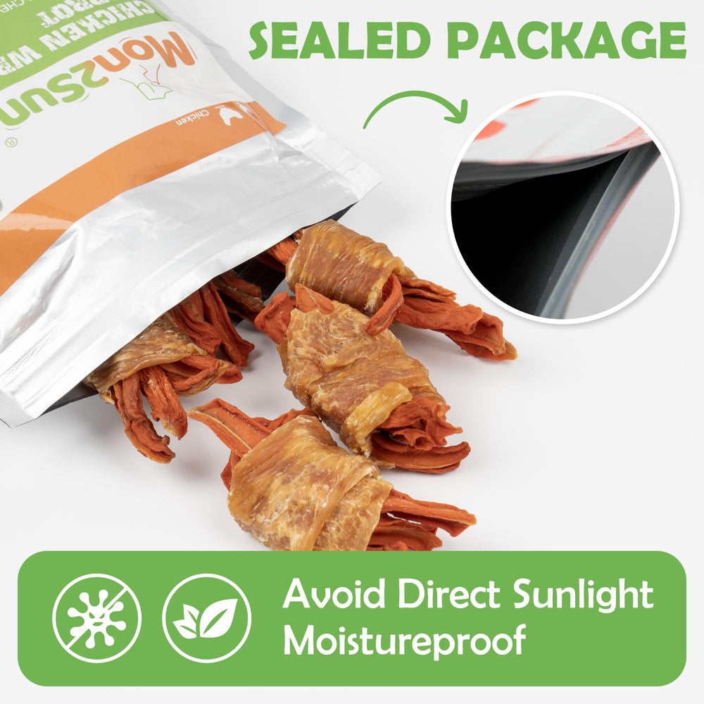 MON2SUN natural ingredients emphasis carrots and chicken for nutritious snacking.