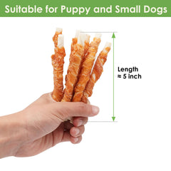 MON2SUN rawhide twist chicken-stick close-up shows real chicken center