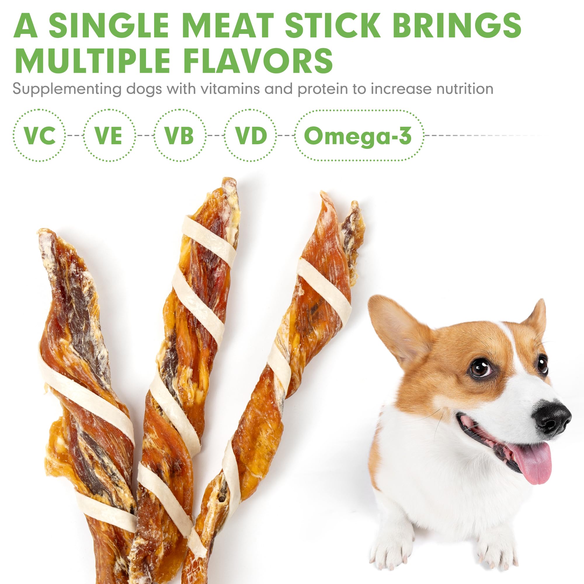 MON2SUN triple flavor jerky twist 5-7 inch stick, easy to handle during training sessions