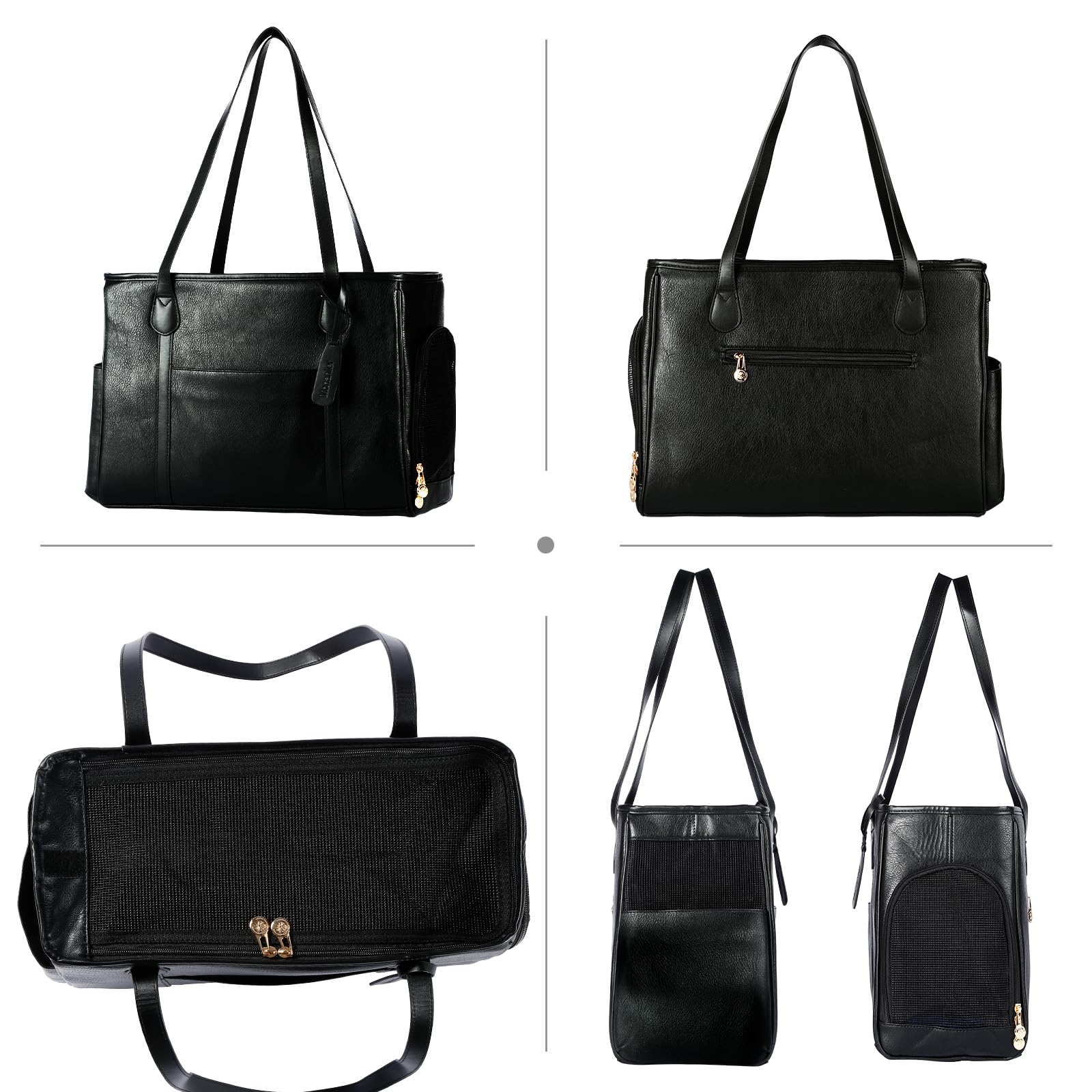 Monanller leather pet carrier material closeup reveals durable vegan leather finish.