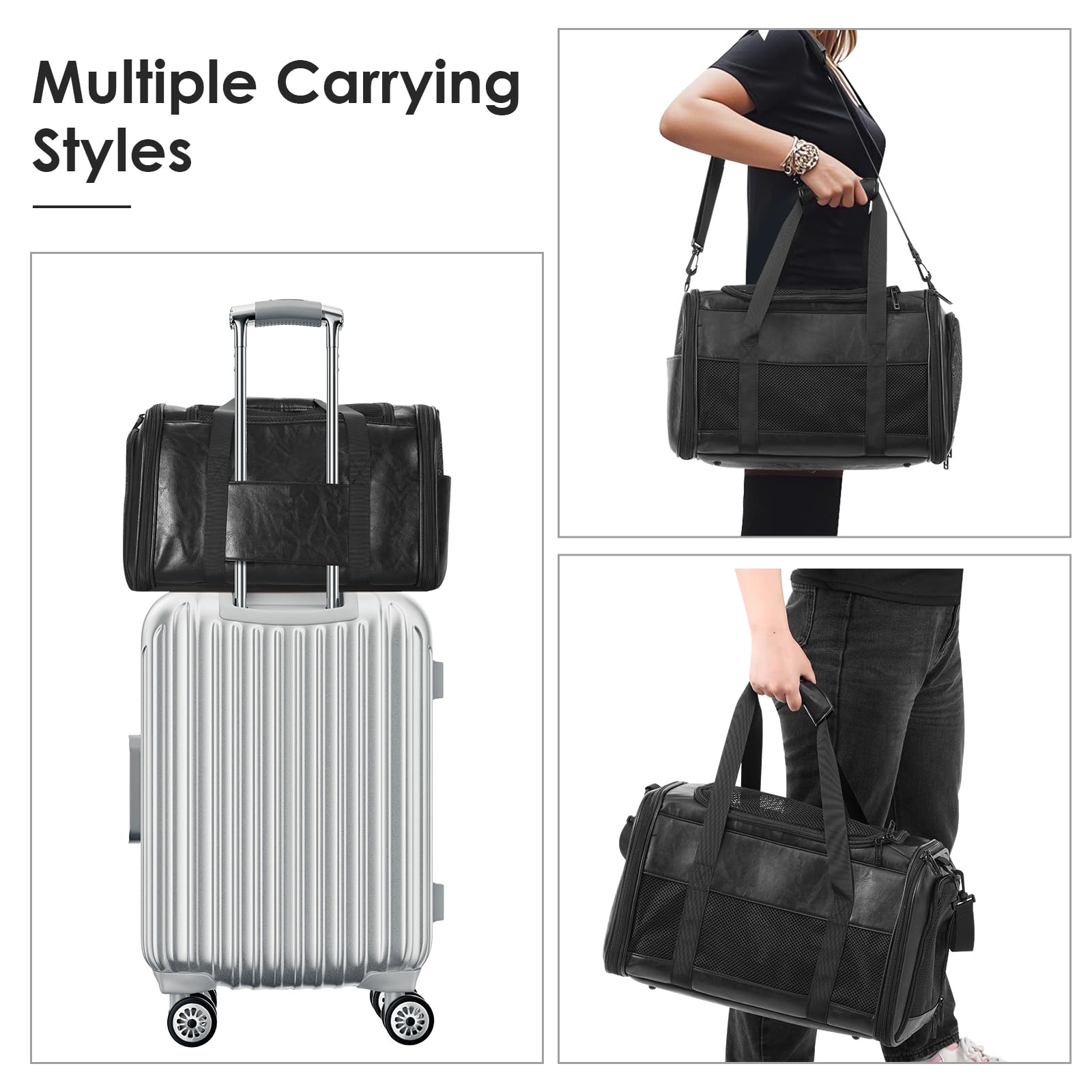 Monanller soft-sided purse-style carrier emphasizes style and comfort on outings.