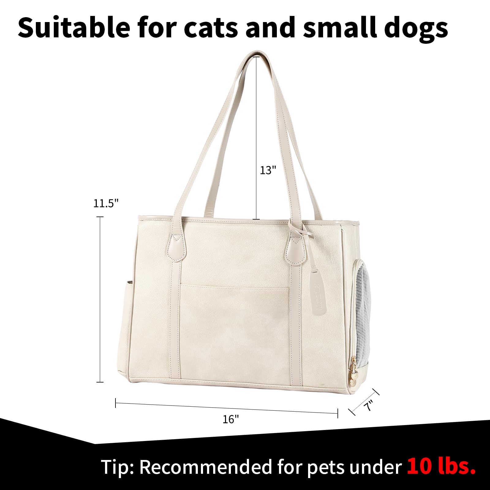 Monanller stylish dog purse carrier beige side profile shows breathable mesh for airflow