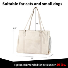 Monanller stylish dog purse carrier beige side profile shows breathable mesh for airflow