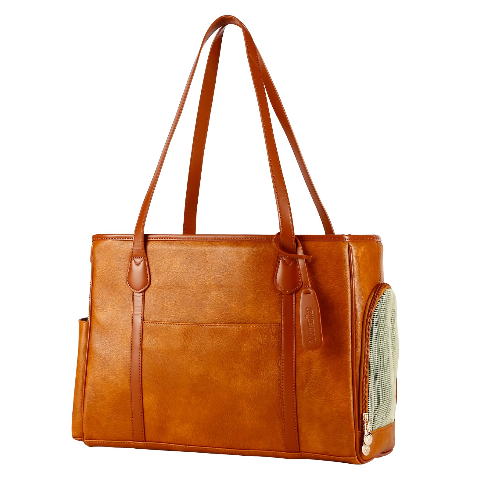 Monanller Stylish Dog Purse Carrier front view showing vegan leather and compact travel-friendly design.