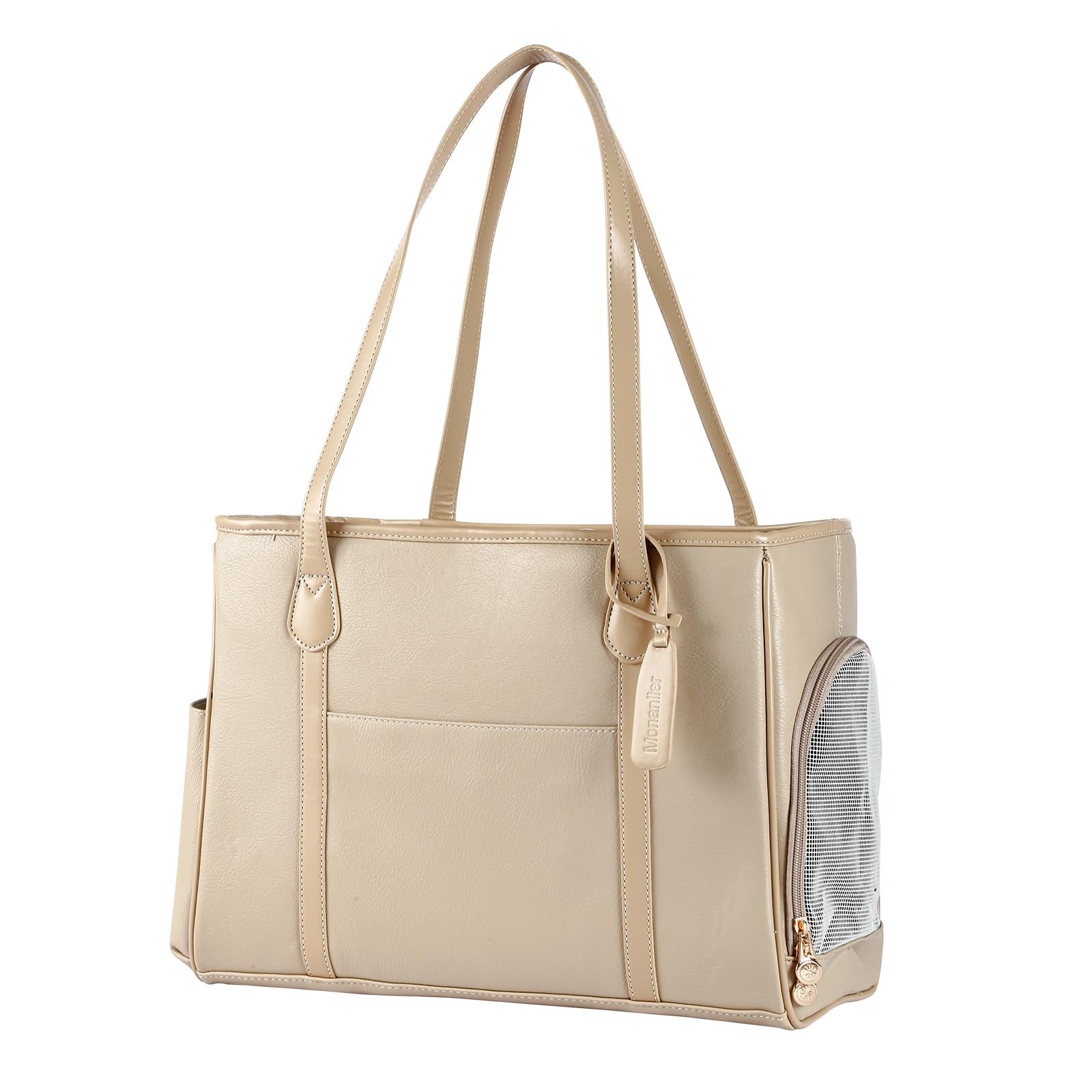 Monanller stylish dog purse carrier Ivory front view showing fashion-forward daily-use for small pets.