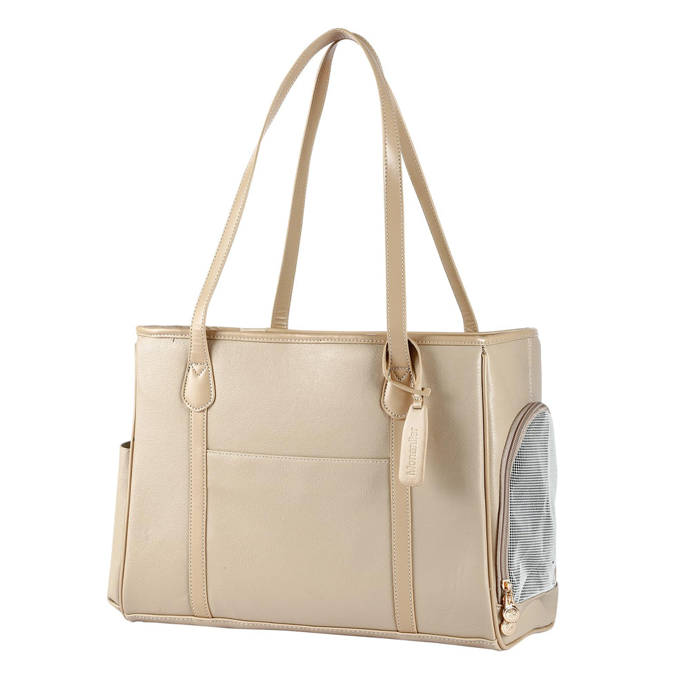 Monanller stylish dog purse carrier Ivory front view showing fashion-forward daily-use for small pets.