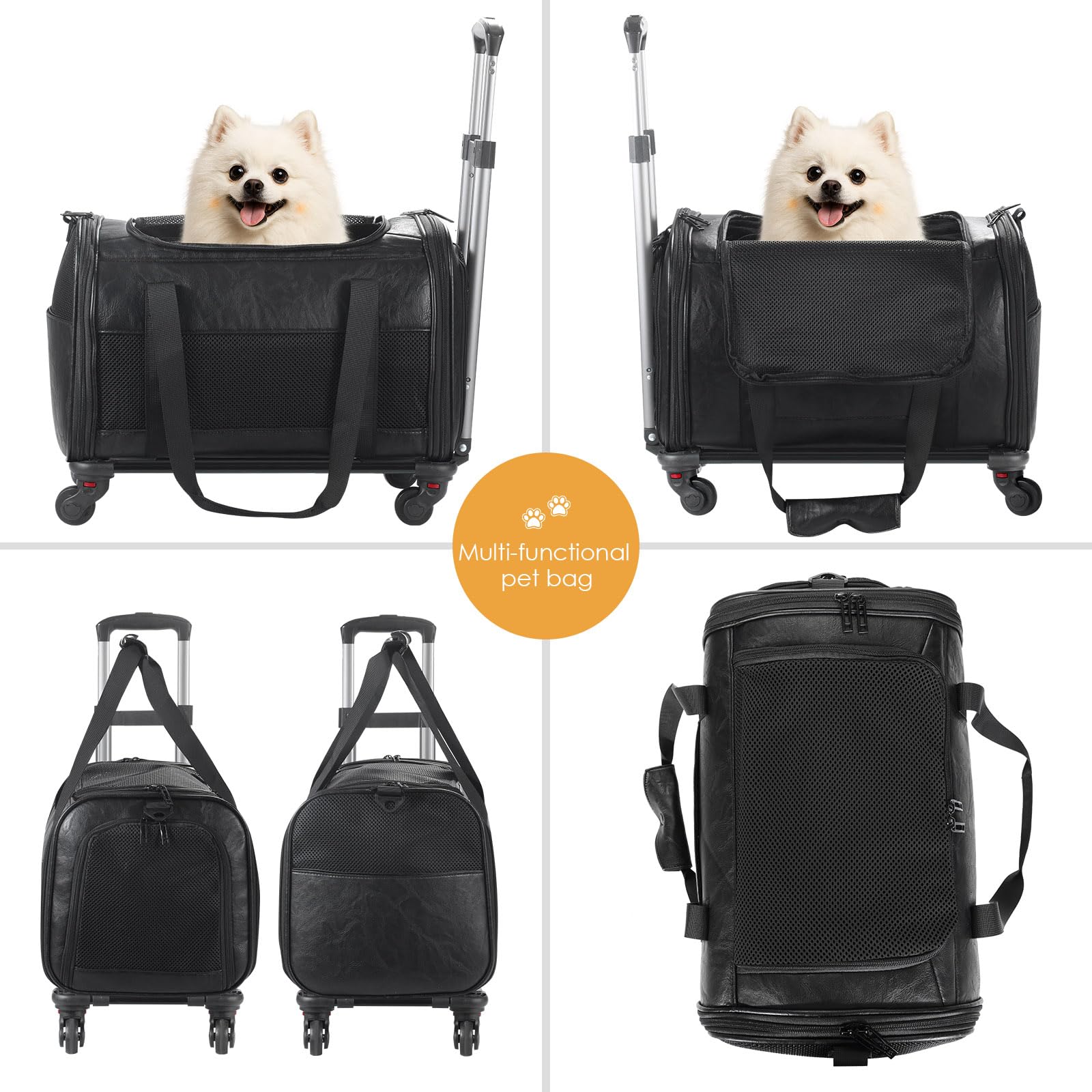 Monanller pet carrier with telescopic handle for comfortable on-the-go transport