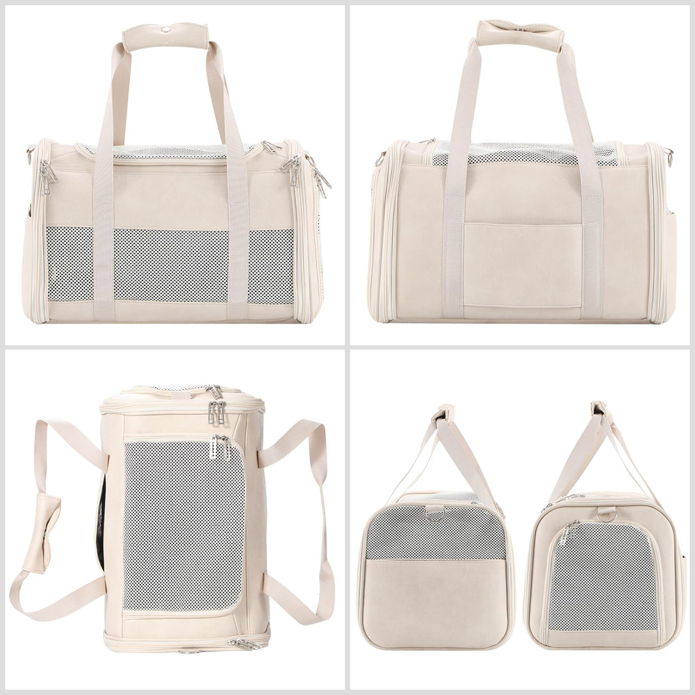 Monanller vegan leather durable pet carrier designed for small dogs and cats