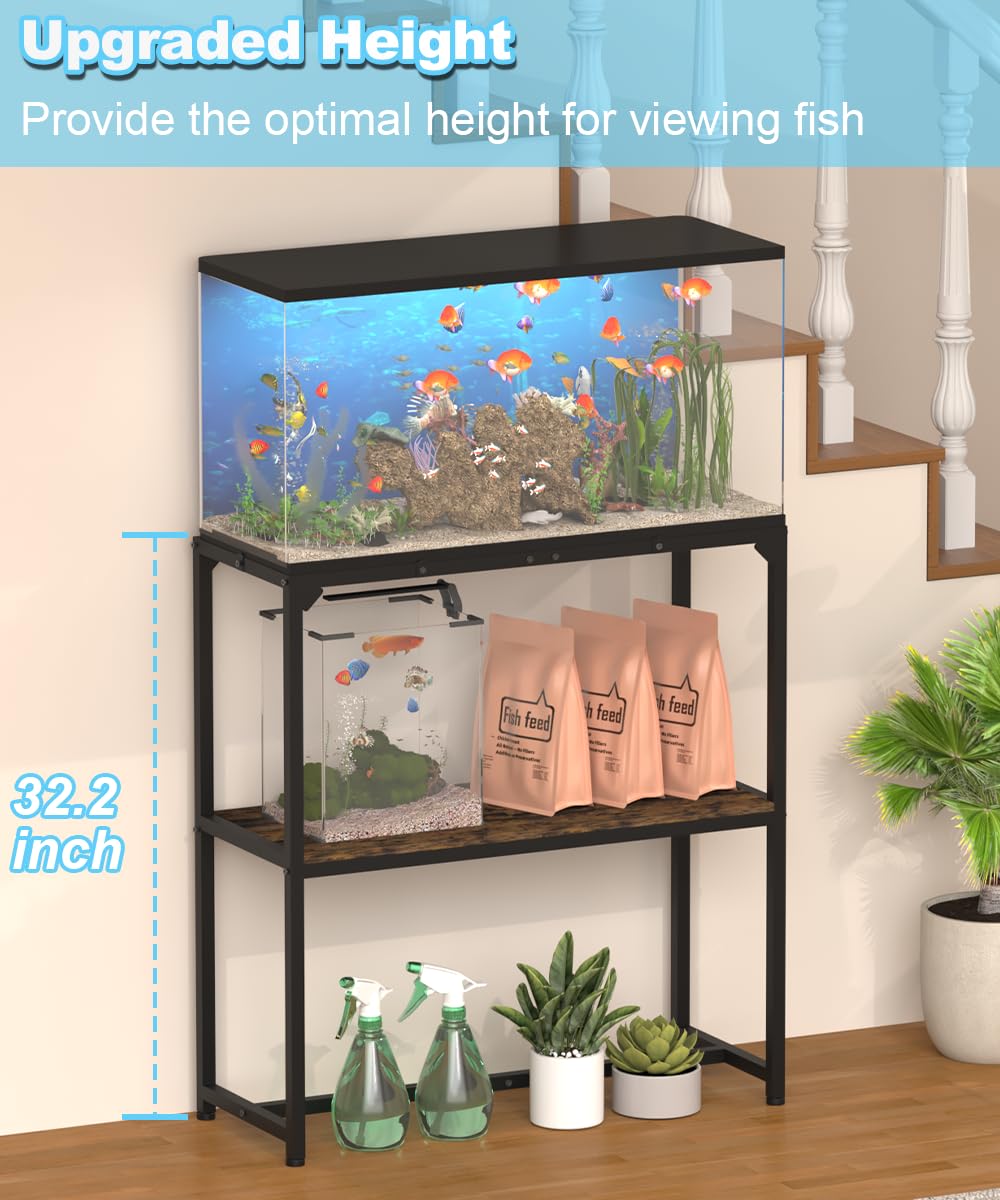 Mondazie two-tier storage shelves keep tanks, tools, and supplies neatly organized