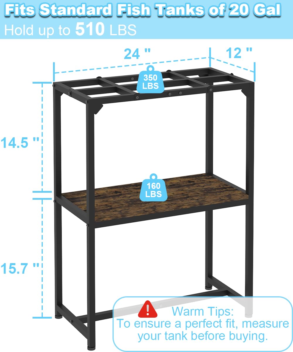 Mondazie 20gal fish tank stand side view shows wobble-free setup and secure base.