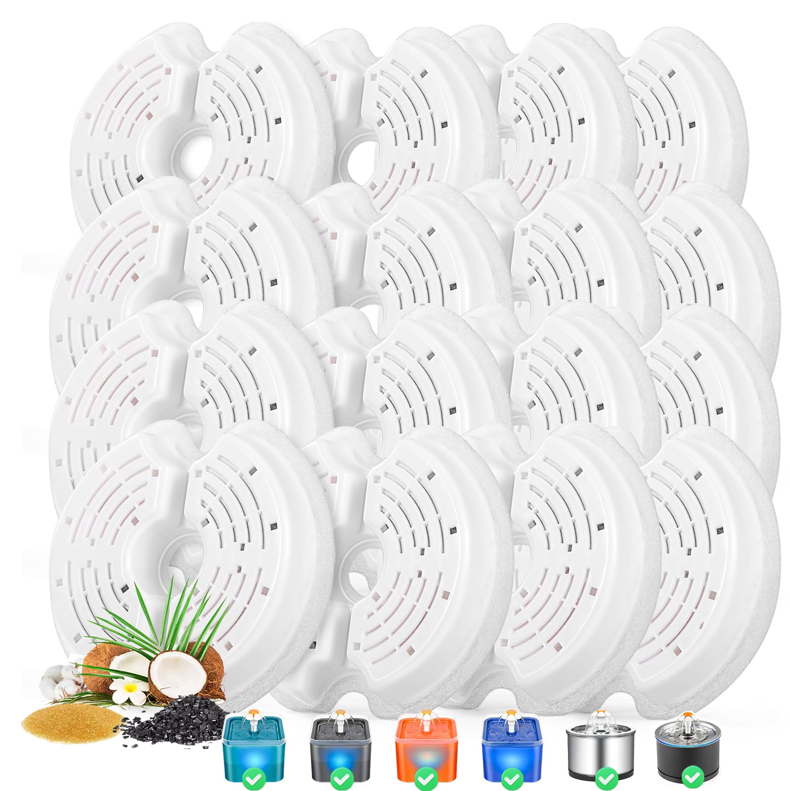 Monsin cat fountain filter 16-pack keeps fountain water fresh for pets.