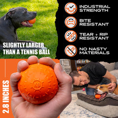 Monster K9 Beast Ball orange visibility aids outdoor fetch.