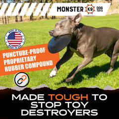 Monster K9 Indestructible Flying Disc in flight for fetch and play