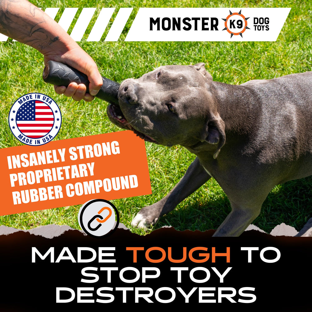 Monster K9 safe natural rubber emphasizes non-toxic, chew-safe material.