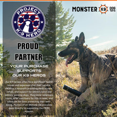 Monster K9 solid-core rubber showcases durable construction for power chewers.