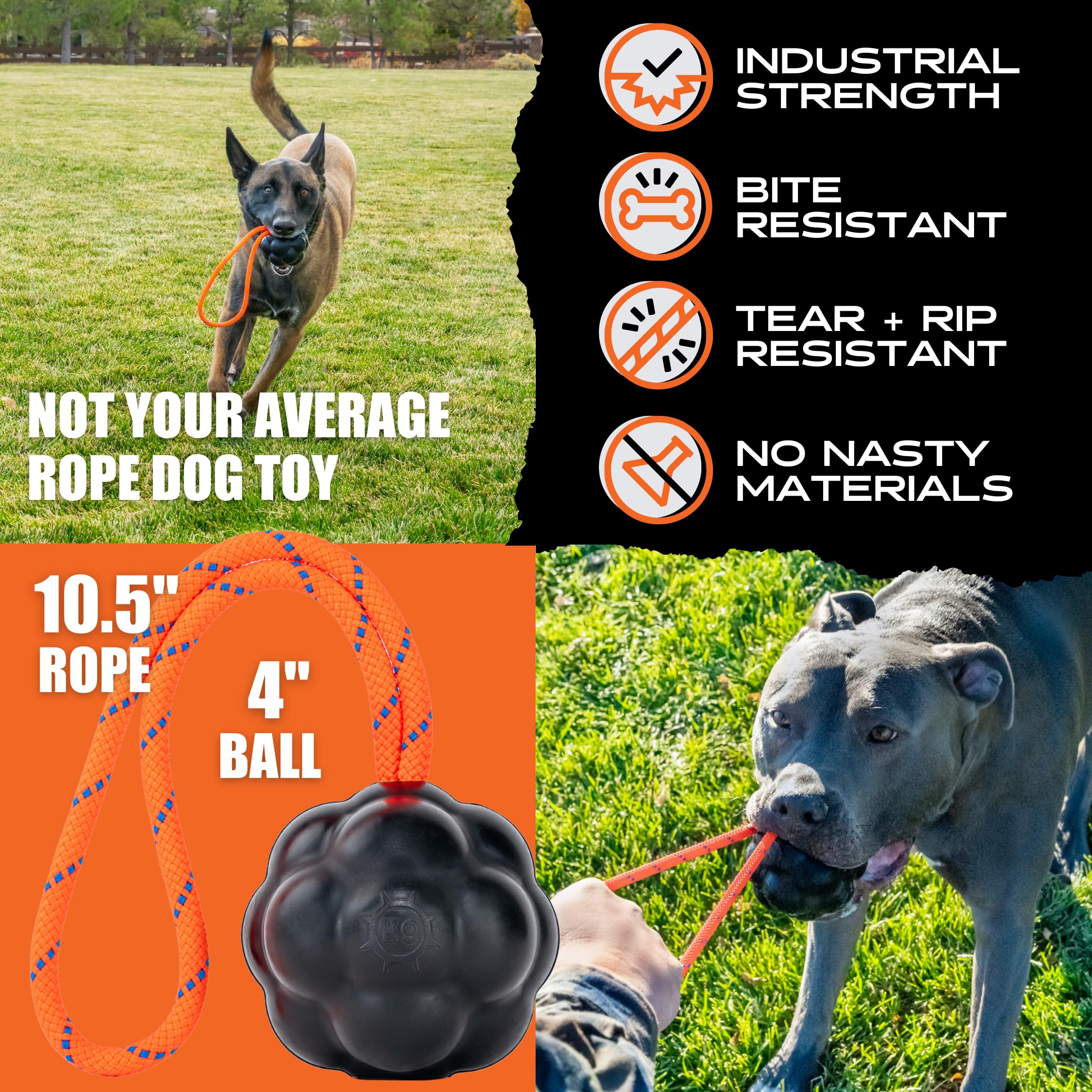 Monster K9 XL Dog Ball chewing action during playtime demonstrates resilience.