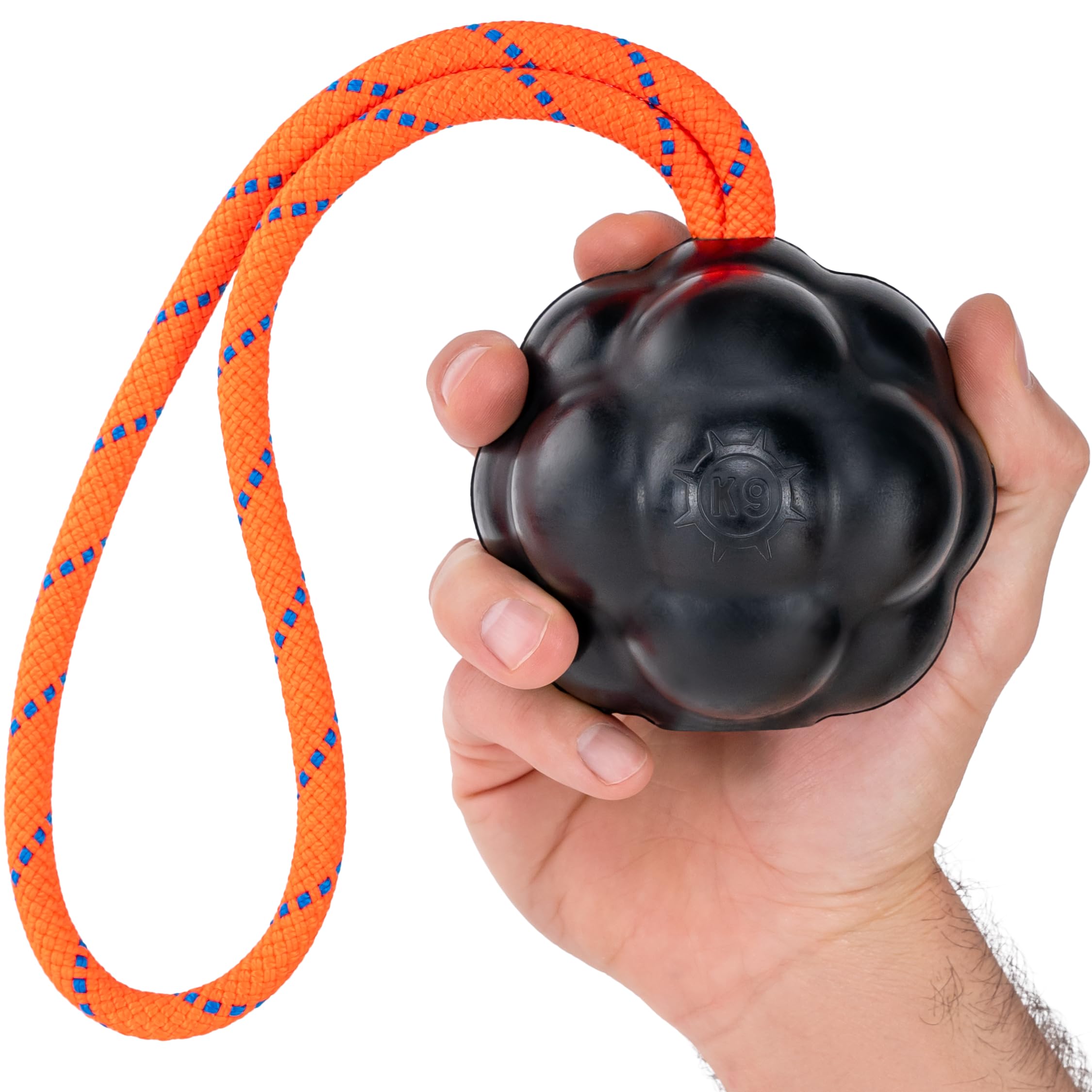 Monster K9 XL Dog Ball front view for aggressive chewers: durable chew action.