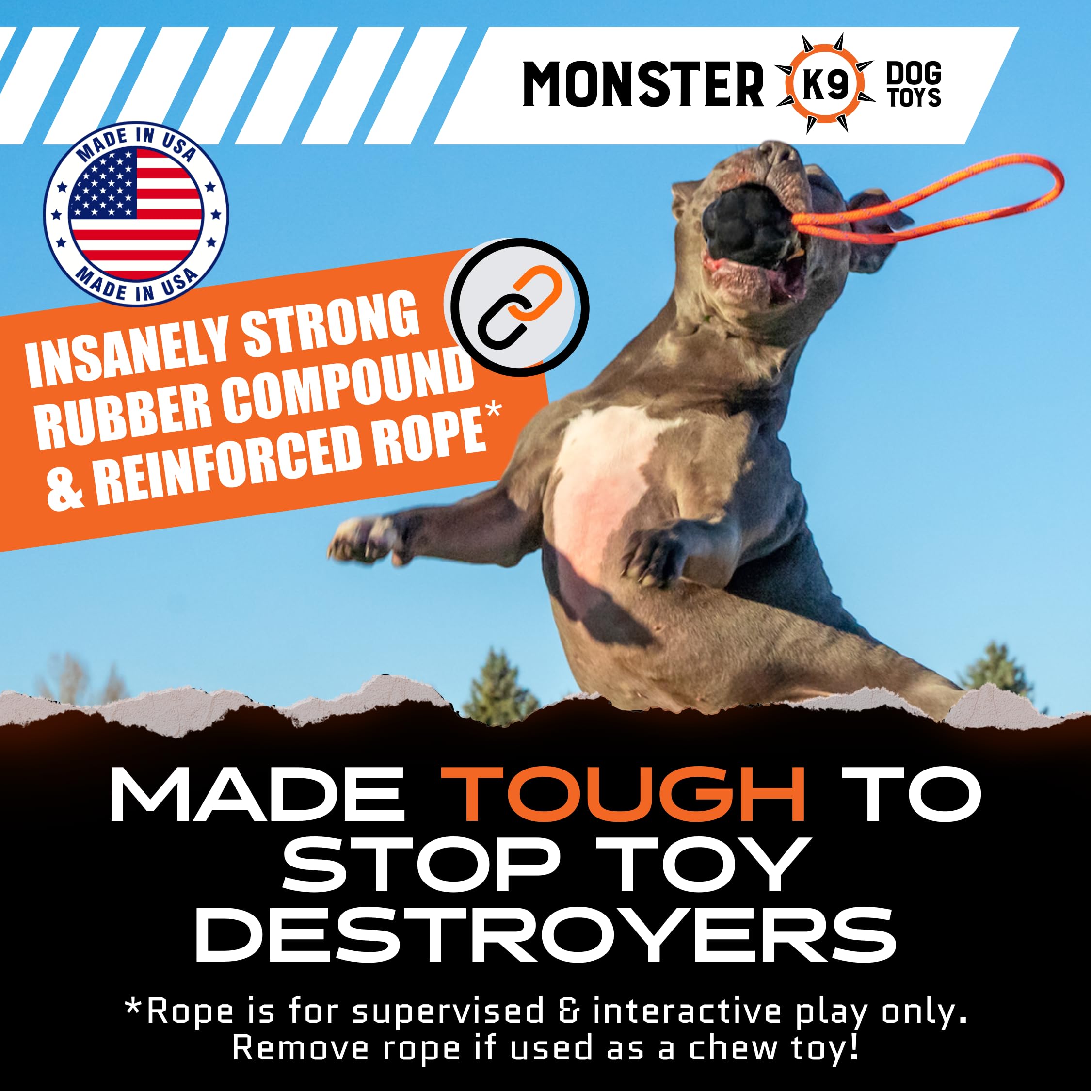 Monster K9 XL Dog Ball texture closeup reveals puncture-resistant rubber.