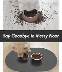 MontVoo anti-slip-dog-bowl-mat stays in place to protect floors.