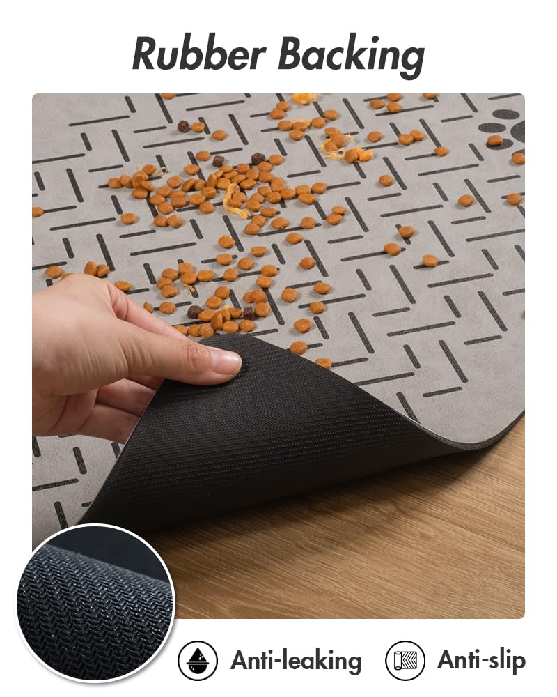 MontVoo liquid-absorbent mat quickly wicks spills away from bowls.