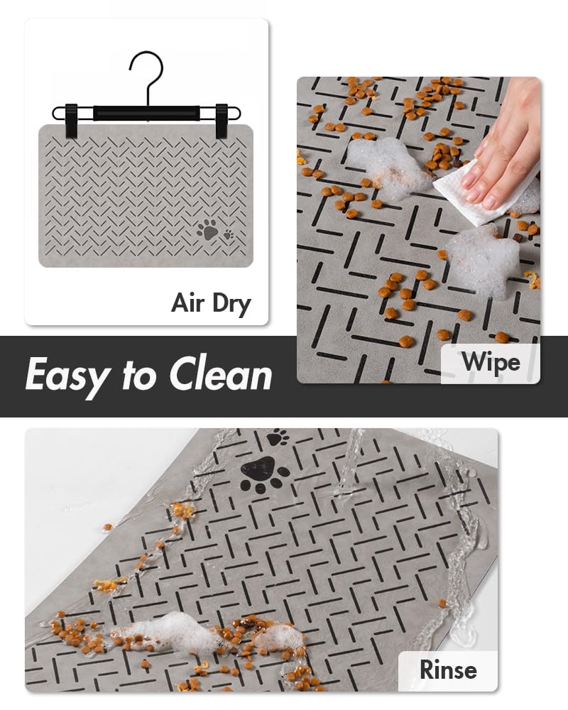 MontVoo no-stains feeding mat keeps surfaces mark-free despite drips.