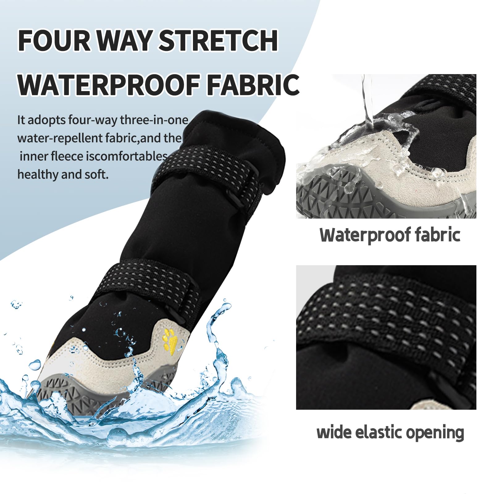 MOOB four-pack dog booties designed for indoor-outdoor comfort and protection.