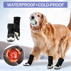 MOOB dog shoes on a large dog in snow demonstrating grip and warmth.