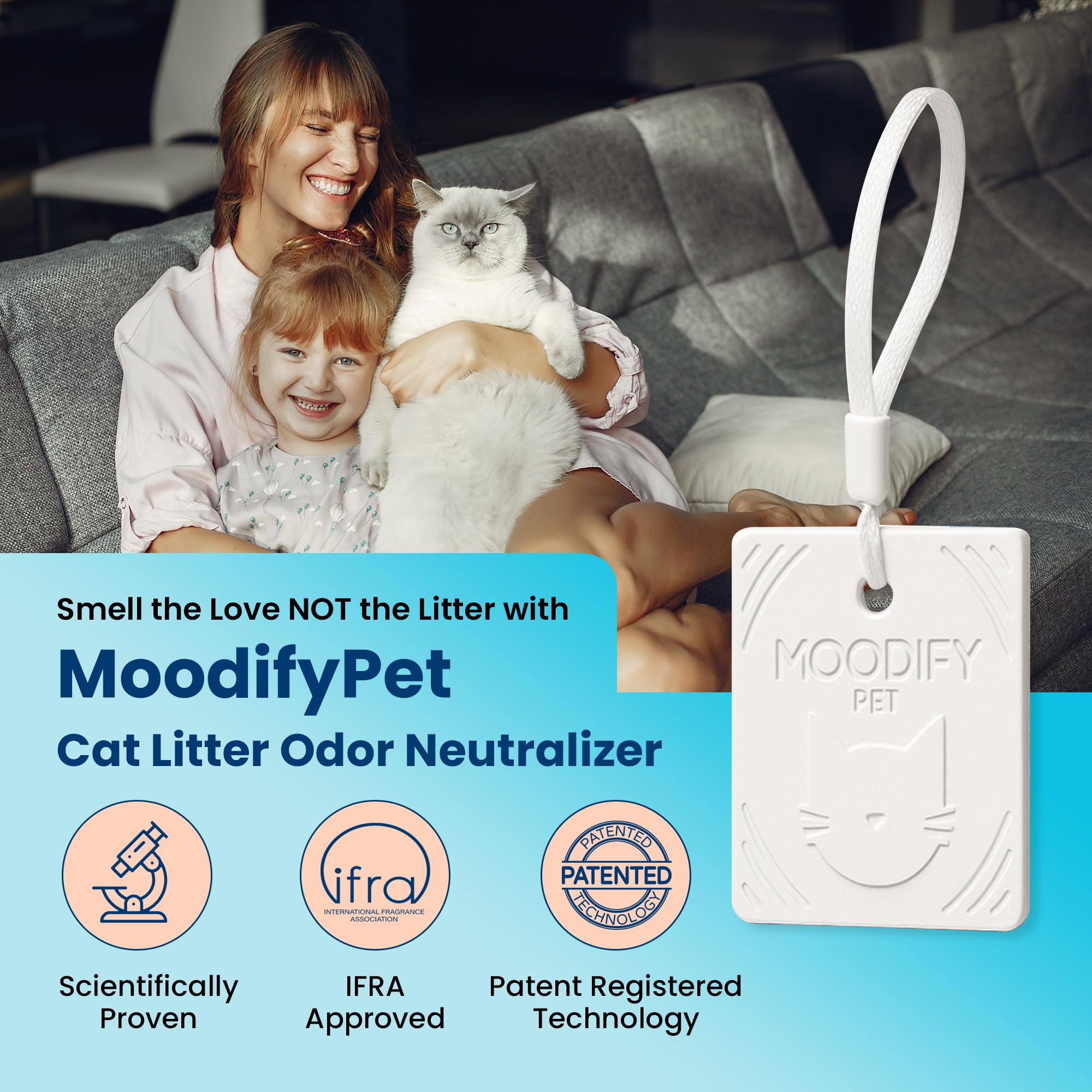 MoodifyPet hanger hook enables easy, portable odor management in pet areas.