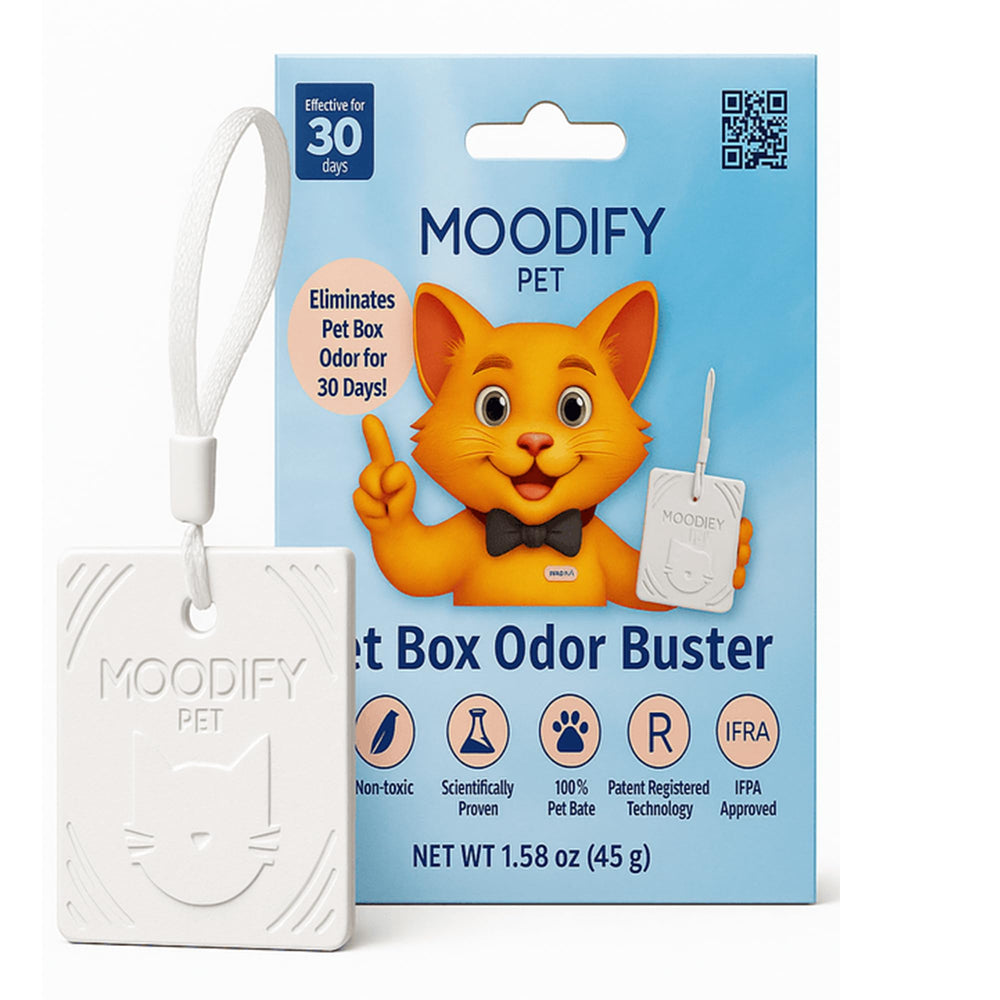 MoodifyPet litter box pendant provides continuous odor control near the box.