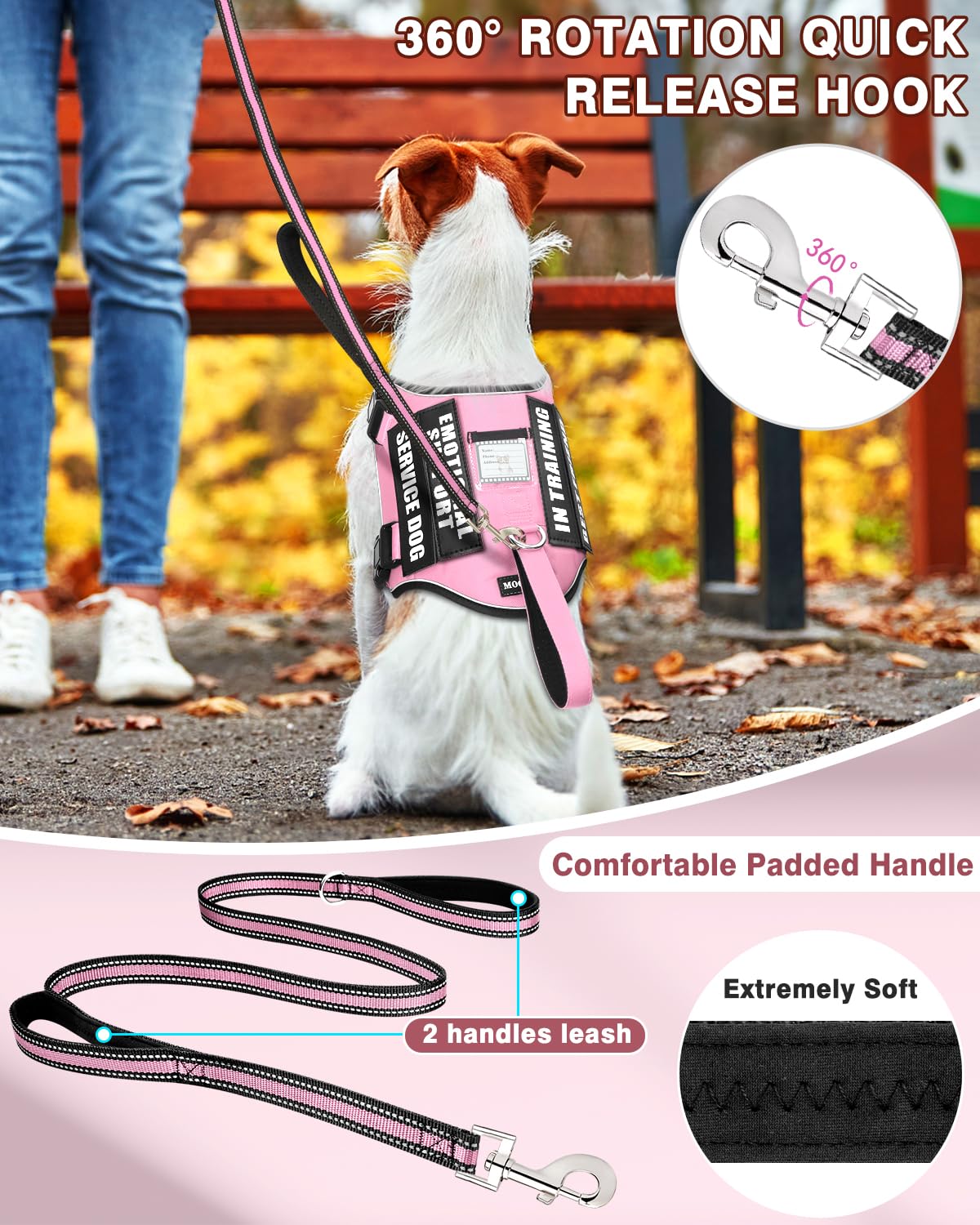 MOOGROU dog leash with two soft padded handles for comfortable control