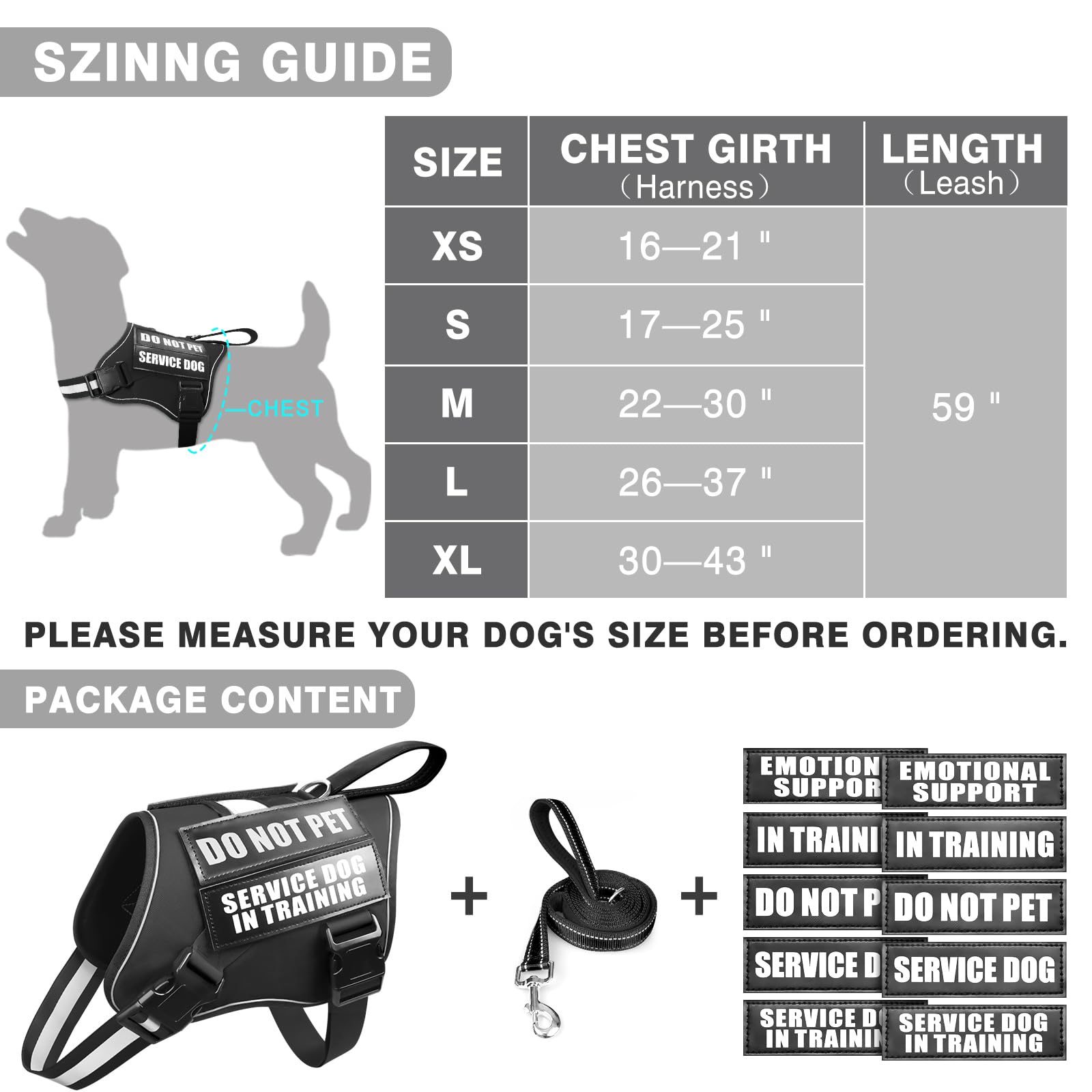 MOOGROU service dog harness set adjustable straps for a snug, comfortable fit