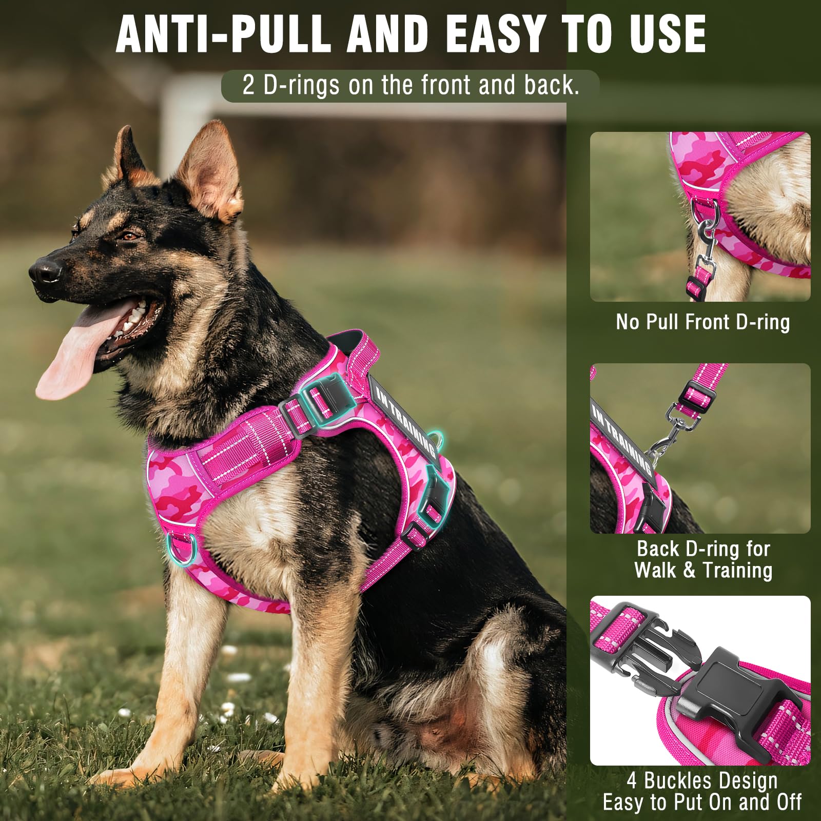 MOOGROU Service Dog Harness with soft air mesh keeps large dogs cool.
